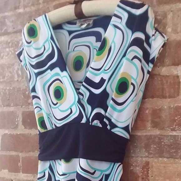 M.K.M DESIGNS Blue & White Multicolor Sleeveless Blouse Shirt Top Tunic Women S - Picture 3 of 14
